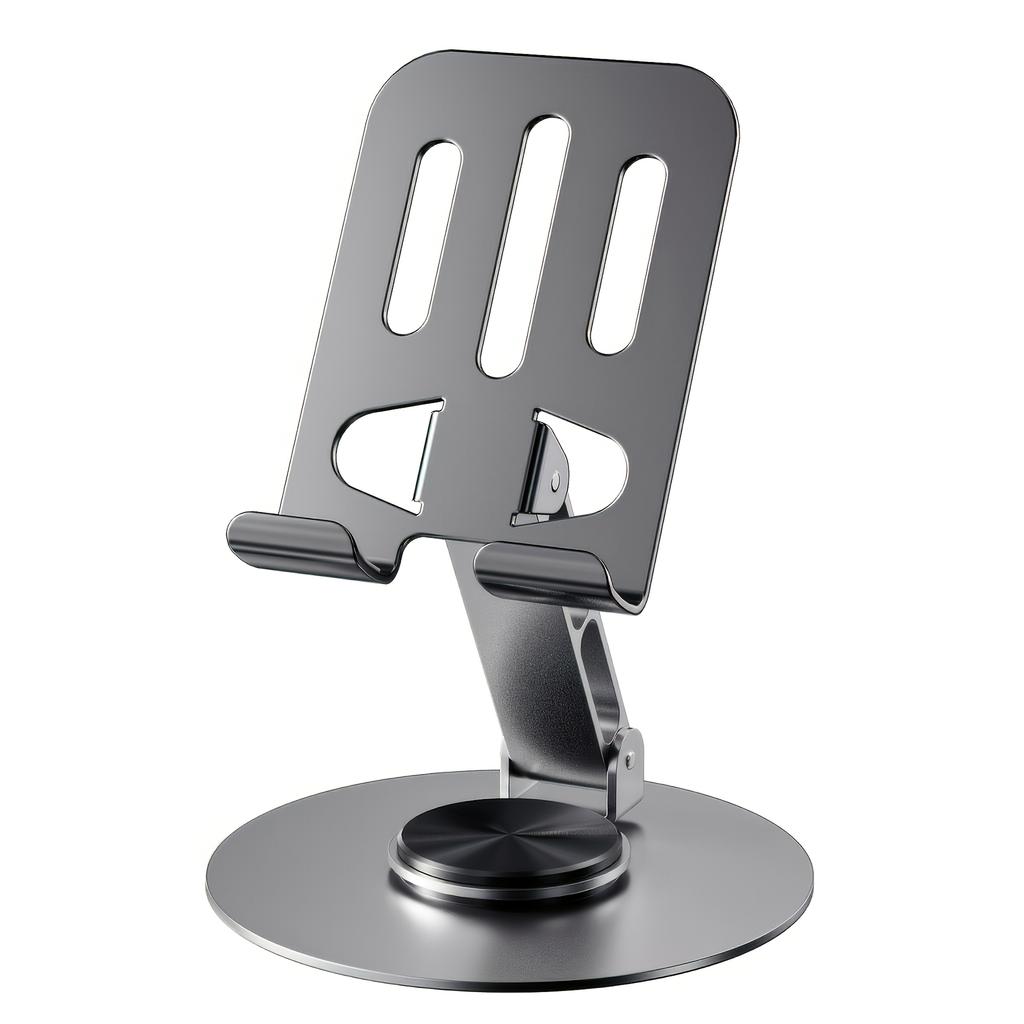 360-Degree Rotating Metal Phone and Tablet Stand, Compatibility, Non-Slip Base, Metal, Universal Compatibility