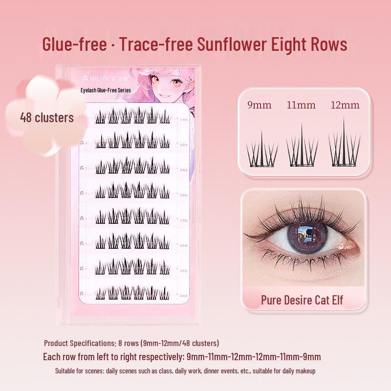 Natural Self-Adhesive Segment False Eyelashes - Sunflower Design for Women: Little Wild Cat Lower Lash Clusters