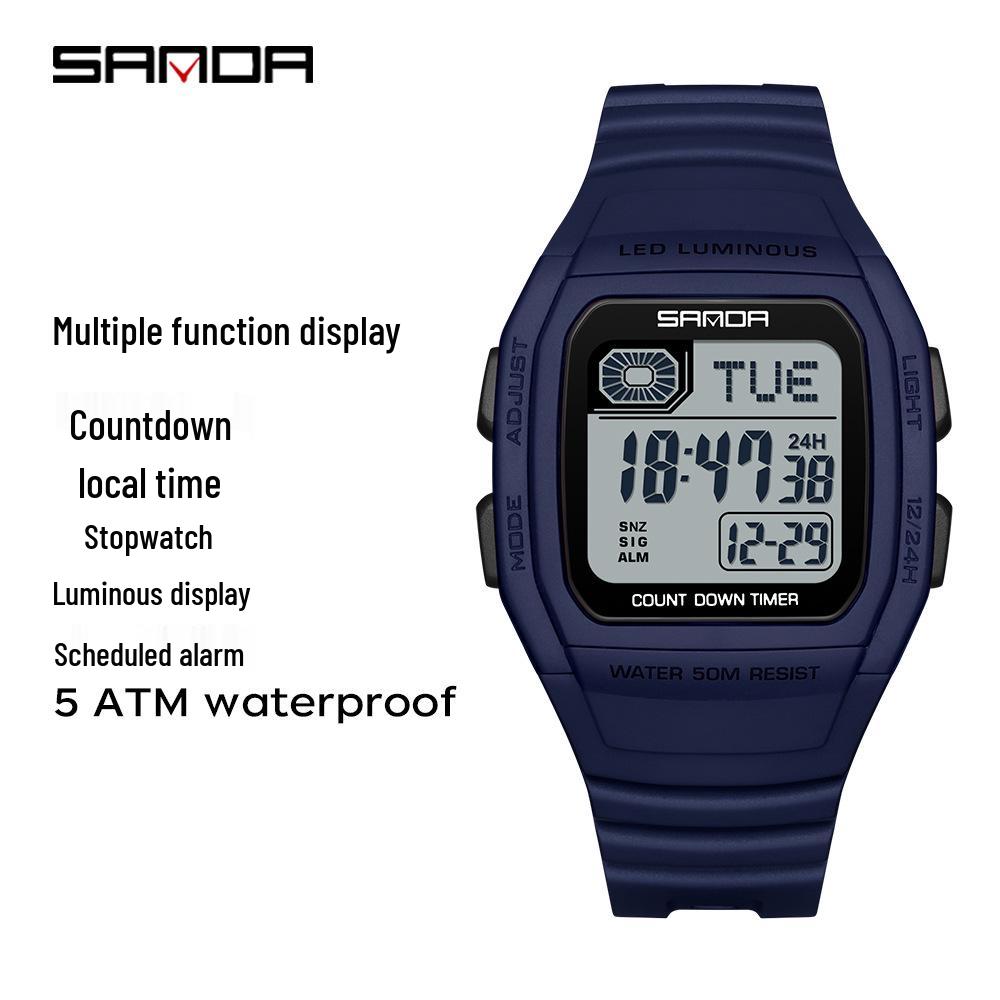 Sanda Universal Multifunctional Waterproof Sport Watch - Small Square Design for Students