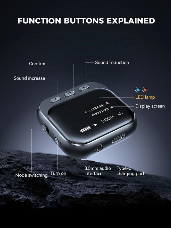2-IN-1 Bluetooth 5.2 Receiver Transmitter 400mAh AUX Car Adapter With LED Display for Car Music/Hands-Free Calls JR-CB2S