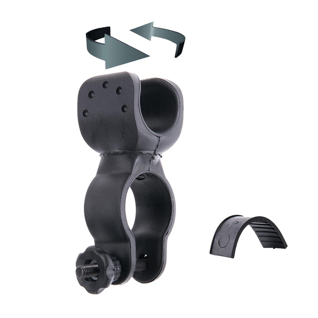 360° Rotating Bike Light Bracket Clamp Torch Clip Flashlight Clip Two-Way Clipwith Non-Slip Rubber Gasket Bicycle Spare Parts