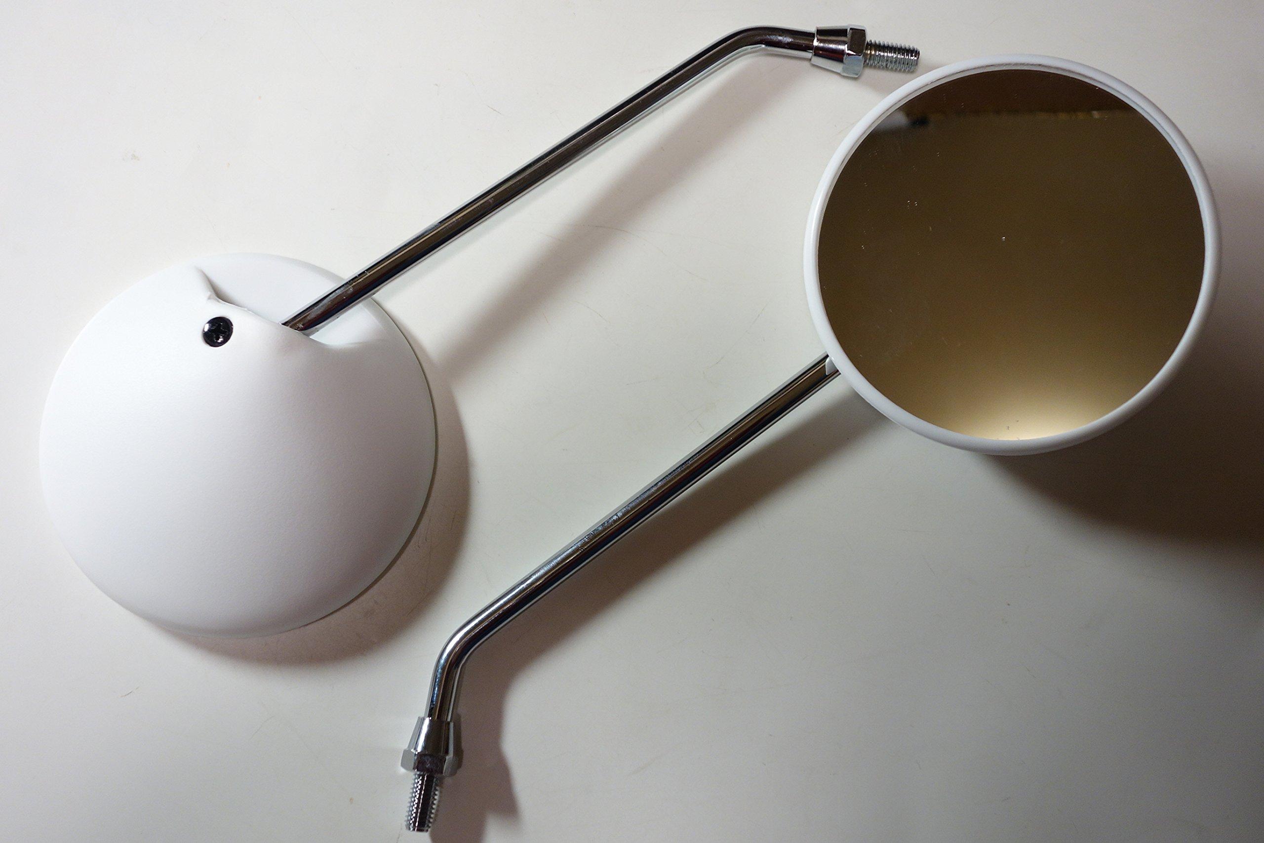 

White Round Rearview Mirror, Left and Right Set, 0.3 inches (8 mm), Positive Screw, 8mm