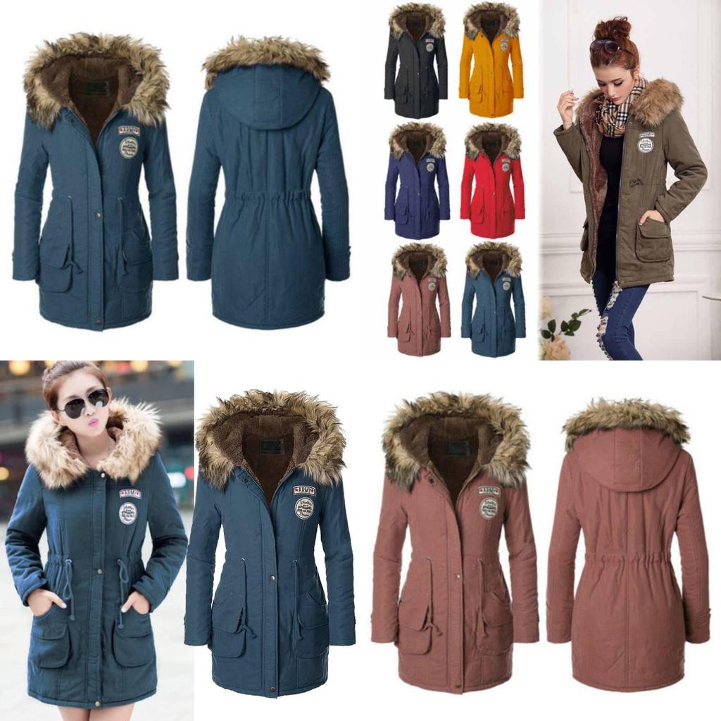 New Women's Warm Cotton Jacket With Fur Collar Hooded Parka For Winter