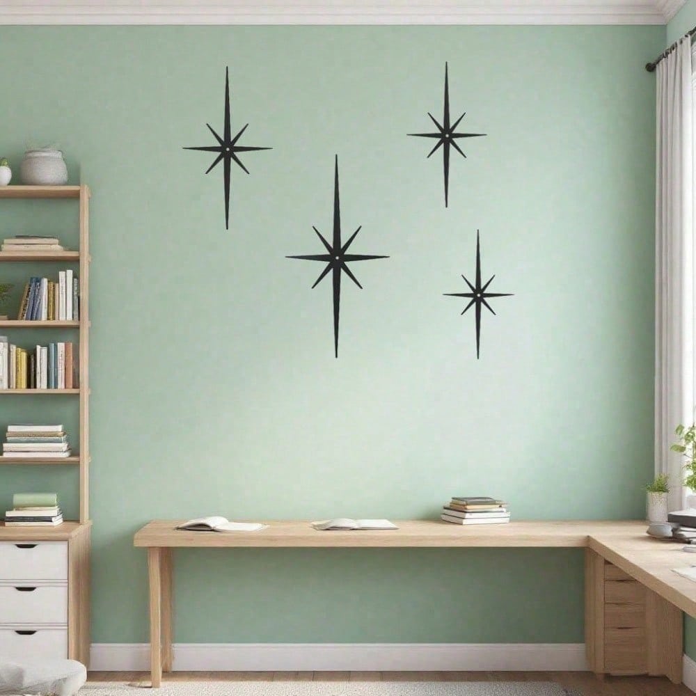 Vintage Atomic Metal Wall Art Set of 4, Mid Century Sunburst Sputnik Decor