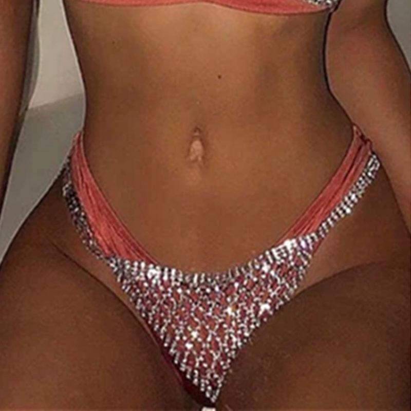 Shinny Stonefans Sexy Body Accessories Mesh Rhinestone Body Chain Bra and Thong Set for Women Crystal Body Jewelry Underwear Panties
