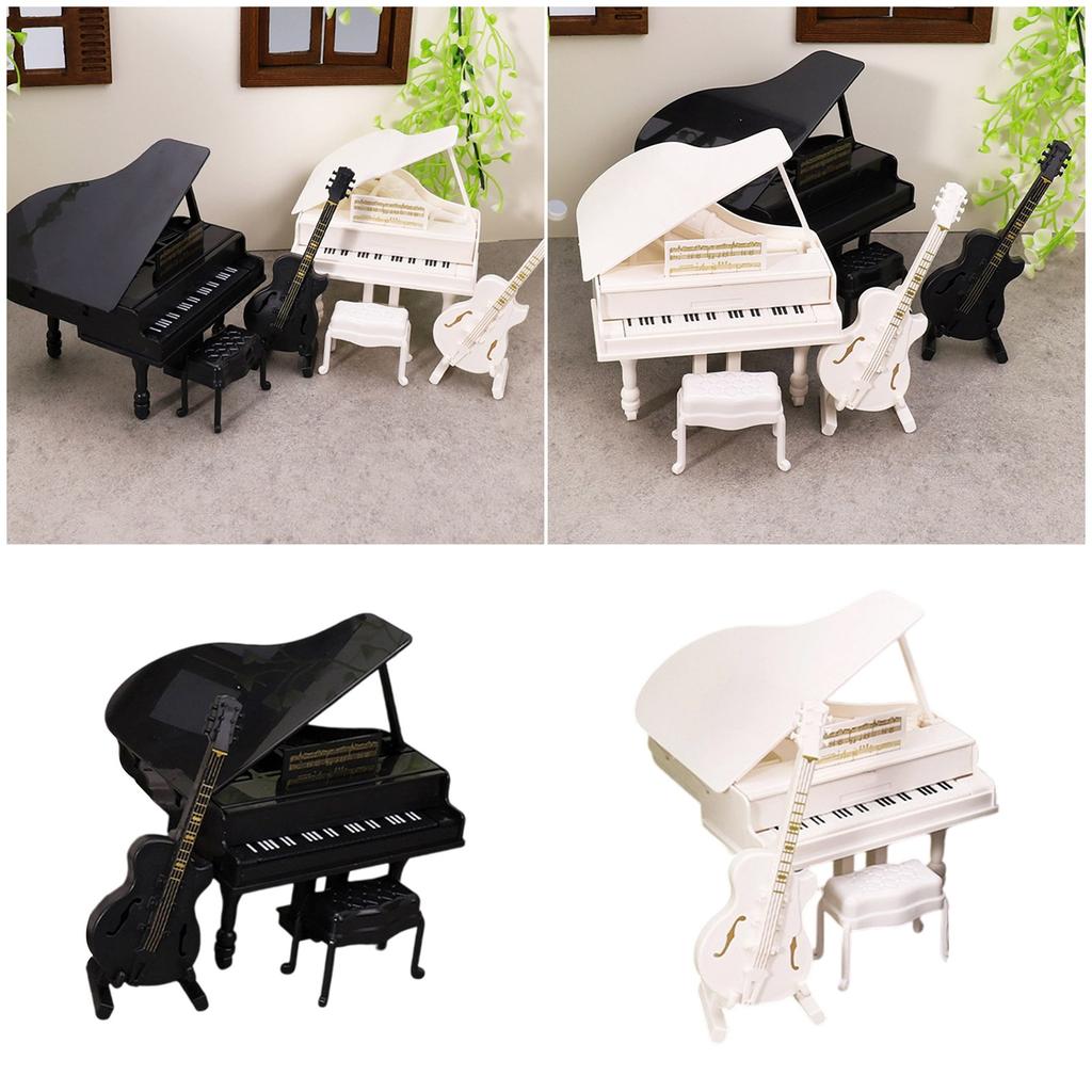 Dollhouses Miniature Grand Piano With Guitar And Cello Musical Instrument Set Wooden Furniture For Imaginative Play