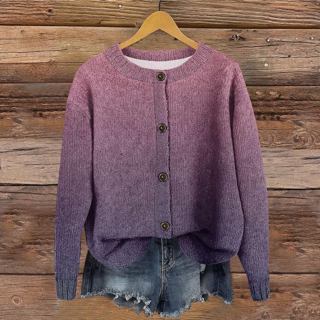 Women's Vintage Knit Button Gradient Print Cardigan Jacket