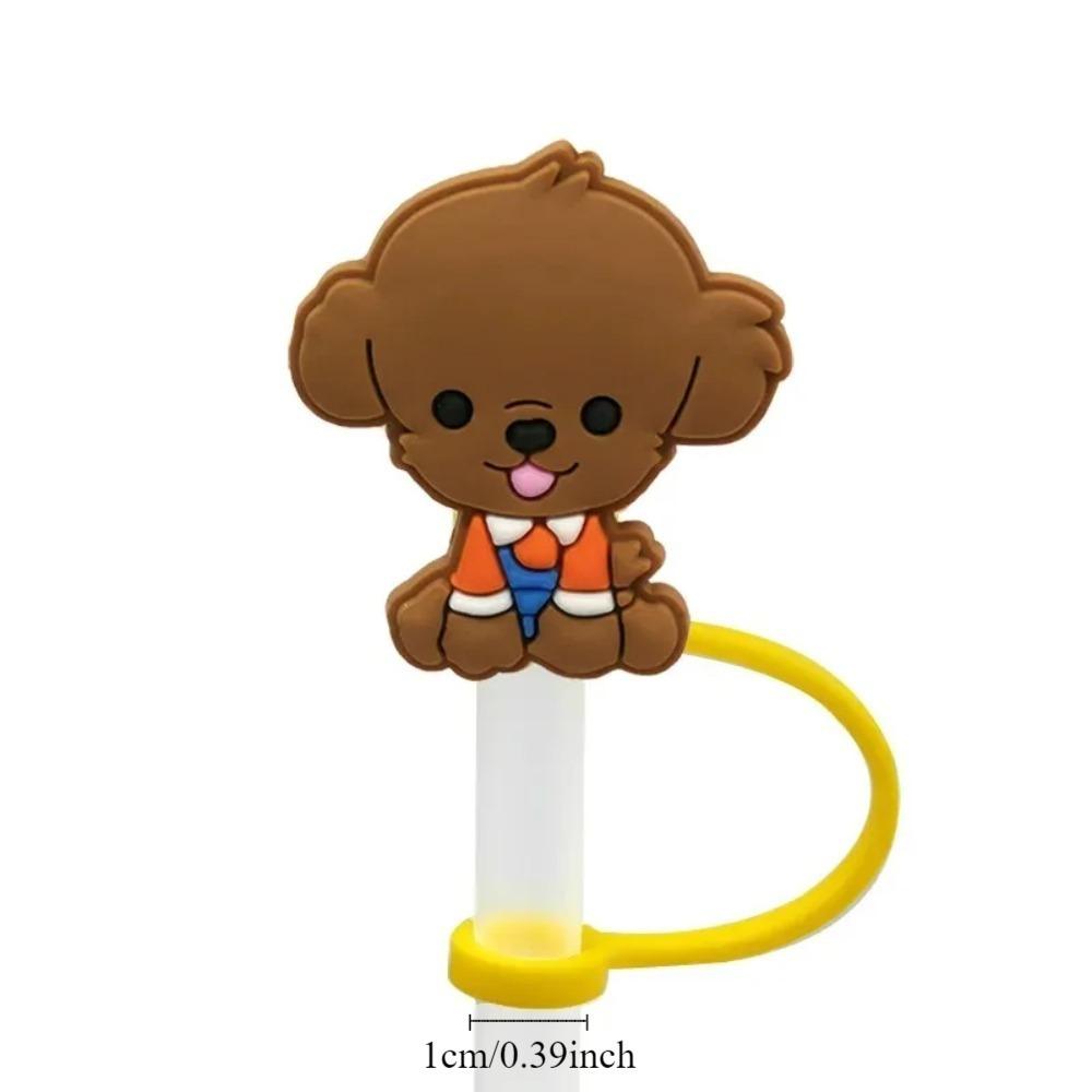 5 Stück Cartoon Hund Silikon Strohstopfen 10mm Strohspitzen Abdeckung Trinkhalm Staubkappe Partyzubehör