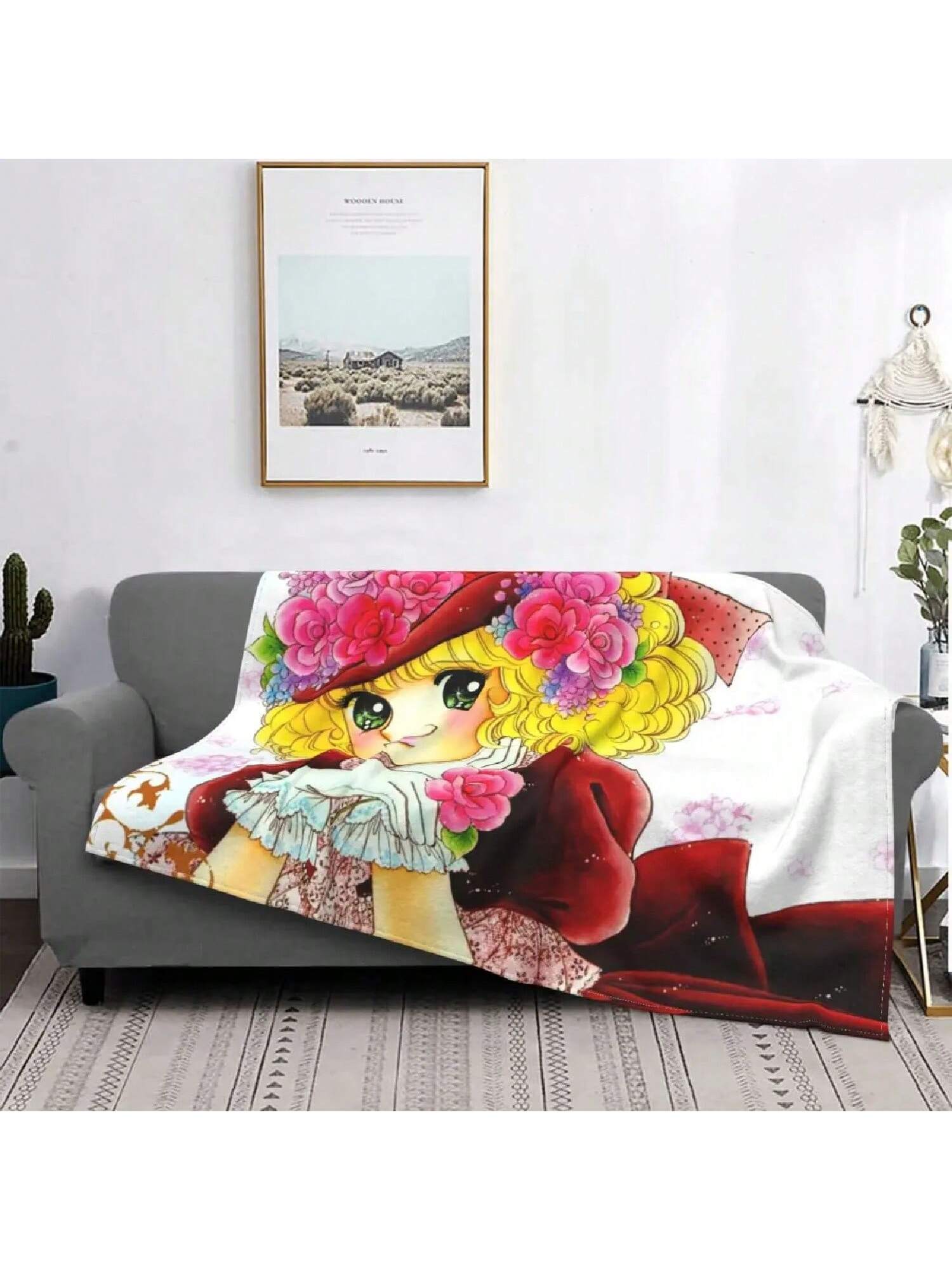 

Candy Candy Anime Knitted Blanket Coral Fleece Plush Kawaii Cute Candice Soft Throw Blankets For Bed Bedroom Quilt 75X95CM серый