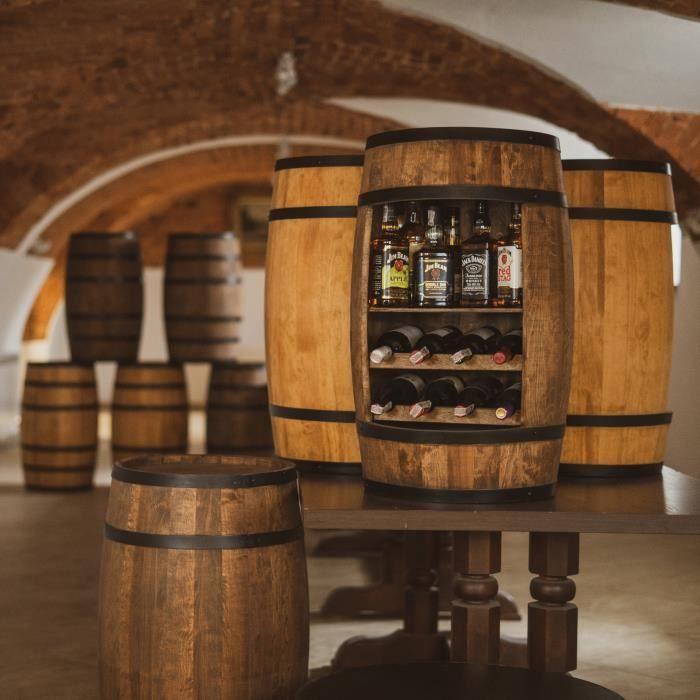 Tonneau En Bois - Creative Cooper - 80cm - Rangement Bouteilles - Wengé - Meuble Vintage