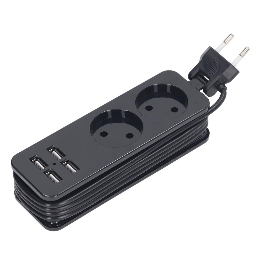 Régua de Energia 1200W 10A 2 Tomadas Redondas 4 Portas USB Tomada de Energia para Telefone Laptop