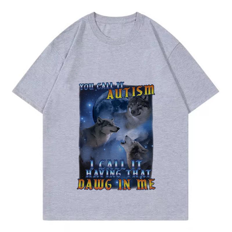 Shirt Vintage Autism Wolf Design T Shirts Unisex Women Cat Tshirt Round Neck Short Sleeve Trendy Tee Shirt Street Style Tops