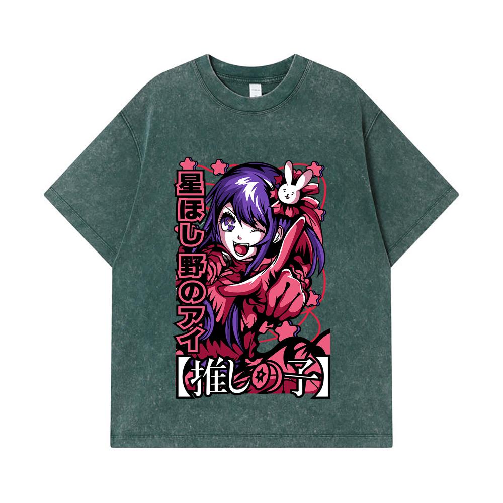 275 GSM Washed T-shirts 100% Cotton Oshi no Ko V2 Print Unisex Heavy Cotton T Shirt