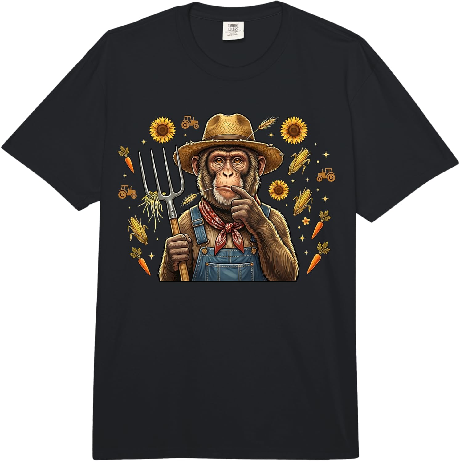 Funny Farmer Thinking Monkey Chimpanzee Sunflower Meme Comfort Colors Adult Heavyweight T-Shirt S разноцветный