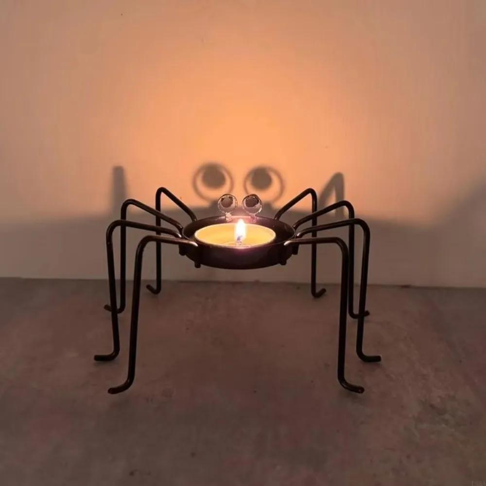 2 Piece Gothic Style Halloween Spider Candlestick Rust-proof Stable Halloween Tealight Rack Iron Black Candle Holder