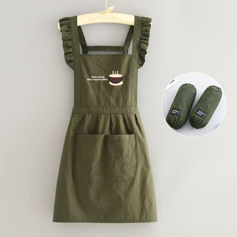 New Korean Style Pleats Trim Aprons Taslon Cross Back Dress Aprons Large Pockets Waterproof Painting Apron for Florist Shop