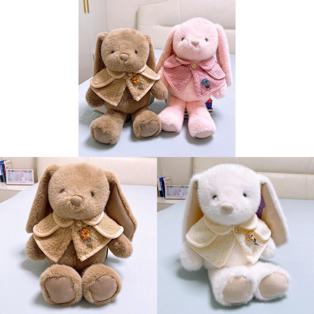 Plush Rabbit Stuffed Animal Sitters With Cloak And Flower Decor For Girls Gift And Home Decor