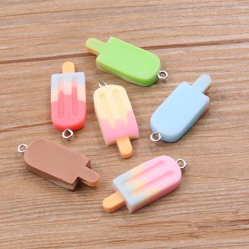10PCS 12X32MM Mix Gradient Color Small Ice Cream Charms Resin Simulated Food Pendant For Making Jewelry DIY Earings Decoration