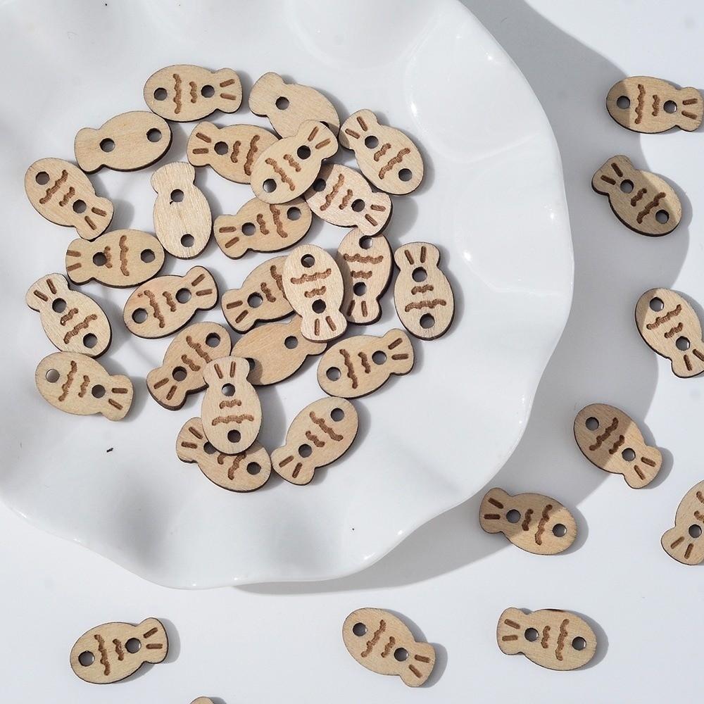 20 Pcs Bear Cat Shape Buttons Wooden Sewing Buttons Creative Projects Fish Buttons Clothing Sewing