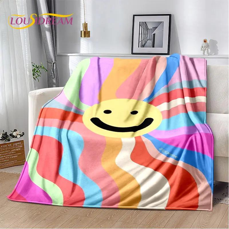 Pătură moale de pluș cu iluzie de culoare cromatică curcubeu, pătură de flanel pentru sufragerie dormitor pat canapea husă de picnic