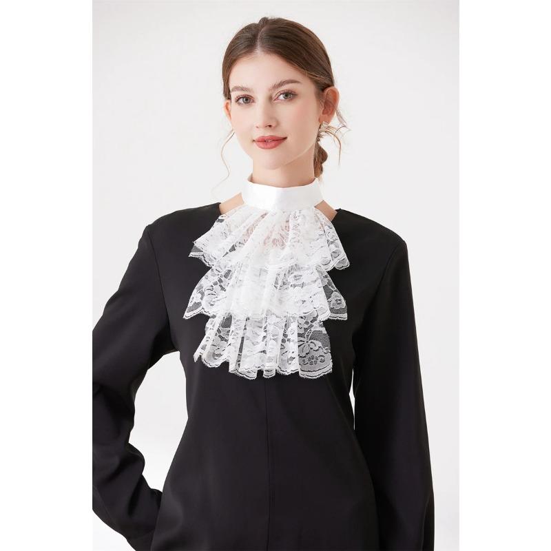 White Retro Lace Flower Ruffle Neck Decorative False Collar  Detachable Collar Stage Cosplay Fake Collar Shirt Dress Accessories
