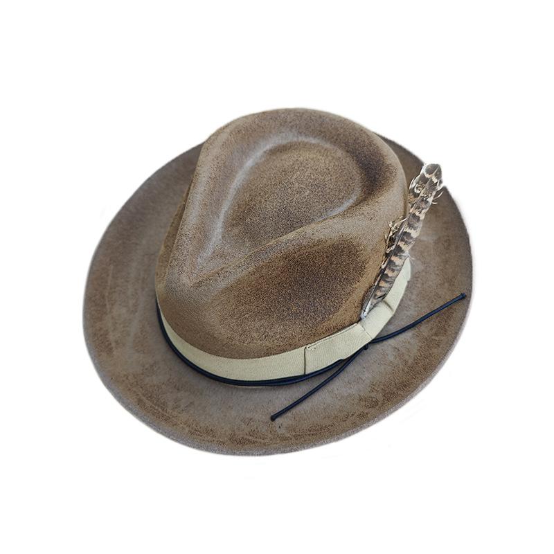 Old Retro Sheep Felt Hat Feather Decorative Wool Top Hat British Teardrop Top Hat