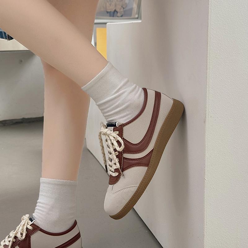 fashion Retro sneakers 2024 new summer breathable casual versatile flat shoes suede stitching cowhide sneakers for women