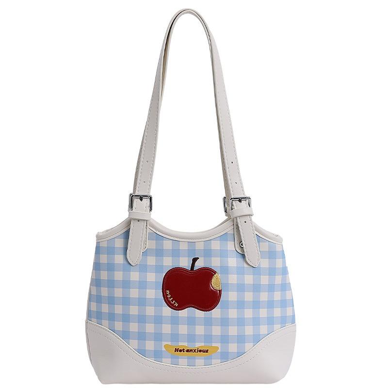 Underarm Bag Women's New Trendy Fashion College Style Plaid Apple Tote Bag Large Capacity Bag