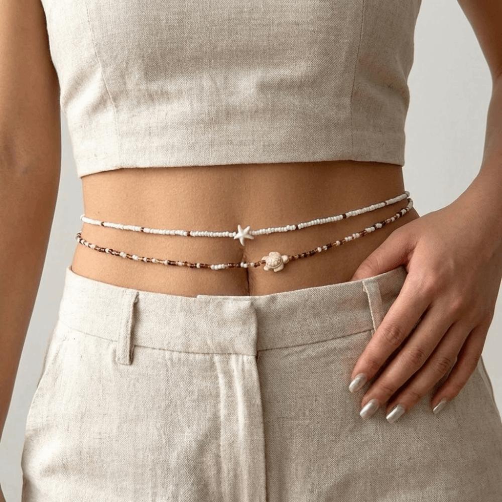 2 Stück/Set Seestern Bikini Bauchkette Körperschmuck Körperkette Schmuck Perlen Taillenkette Strand