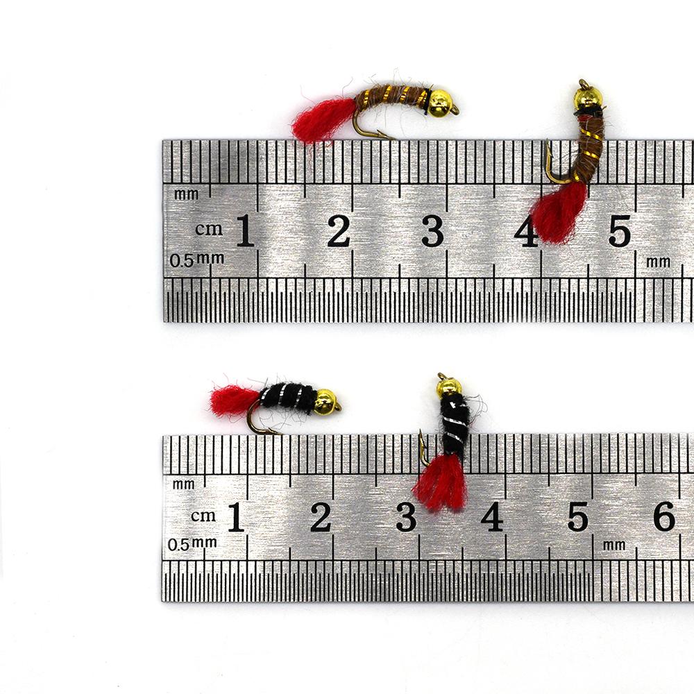 MNFT 10Pcs 14# Beadhead Red Tail Nymph Fly Fishing Lure Black & Brown Artificial Bait