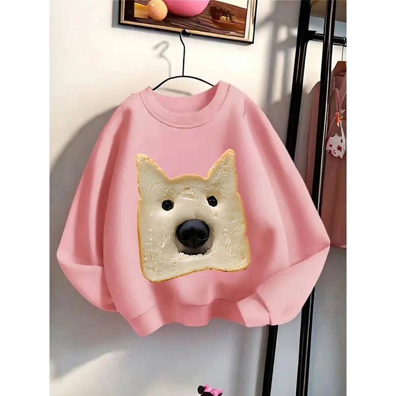 European sizes Crewneck Sweatshirt for Kids Featuring a Dog Face And Bread Slice Design, Soft And Comfy Sports And Casual Wear Is Perfect for Kids
