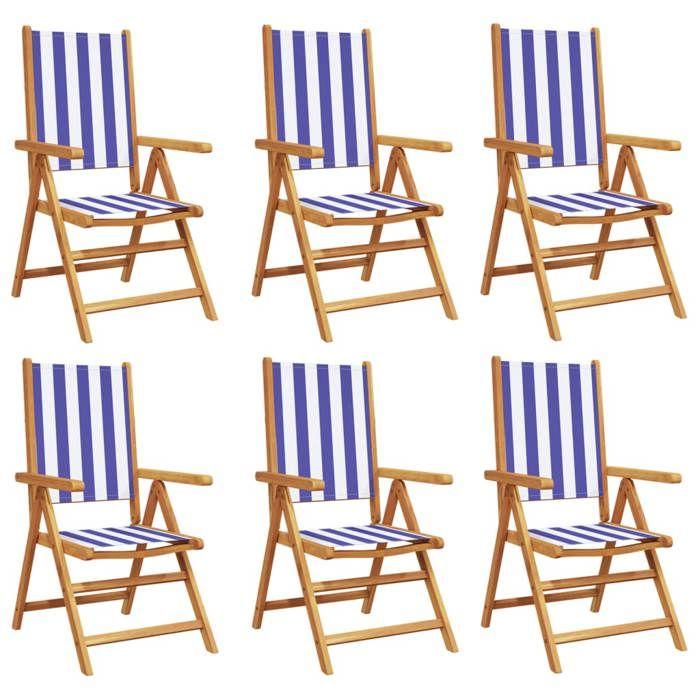 VidaXL Garden Reclining Chairs Set of 6 Fabric and Solid Wood, Garden Seat, Patio Chair, Dining Chair of 3214554
