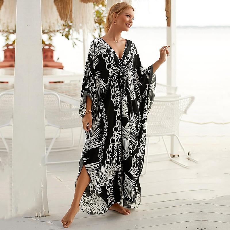 

EDOLYNSA сексуальное бикини в полоску с зеброй, повседневное летнее пляжное платье с v-образным вырезом и разрезом по бокам, женская пляжная одежда, купальный костюм, накидка Q1297 One Size чёрный