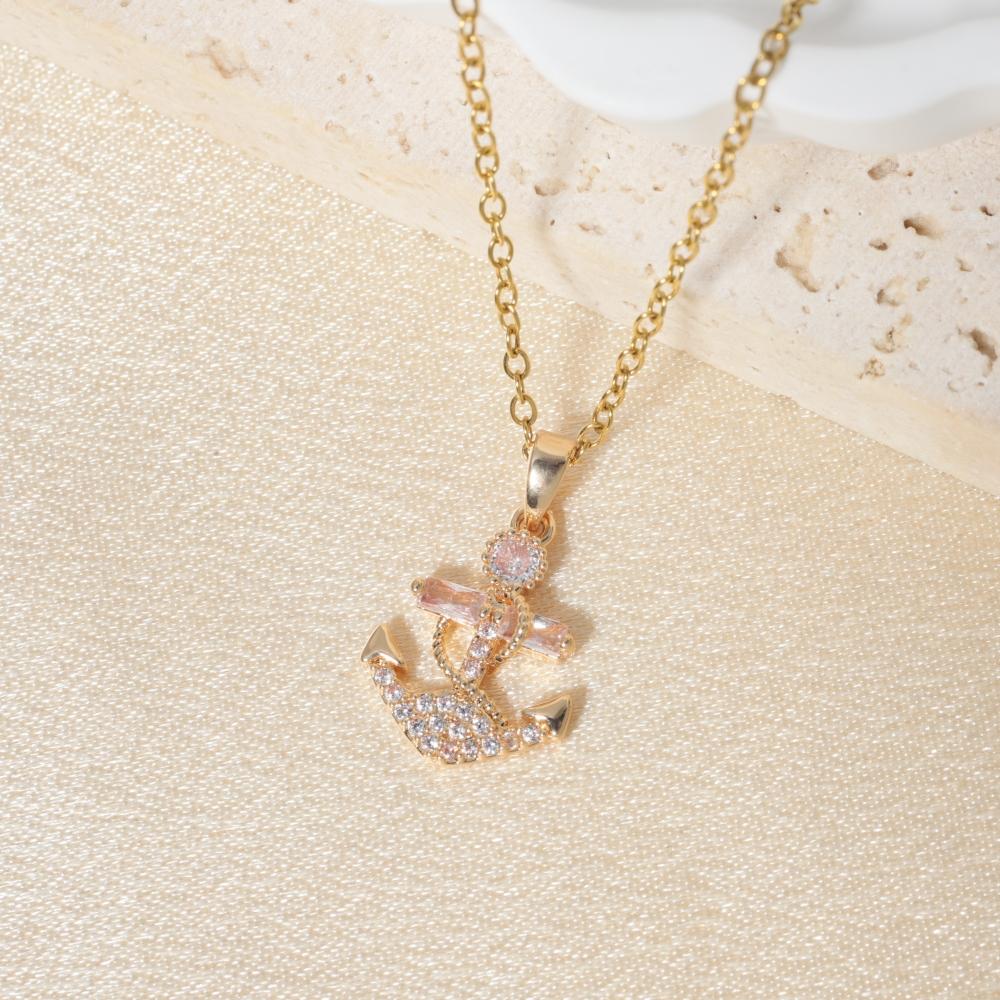 Fashion Anchor Zirconia Pendant Necklaces for Women Stainless Steel Jewelry