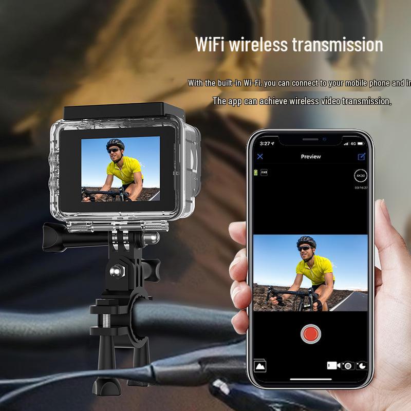 5K HD Sports Camera with Image Stabilization, Dual Color Screen & WiFi Remote for Outdoor Cycling