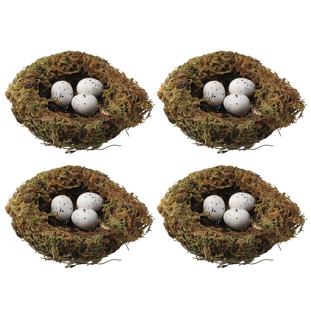 4Pcs 4.7" Bird Nest with 12 Artificial Bird Eggs&4 Packs of Moss Birds Nest Fern Birds Nest  Yard