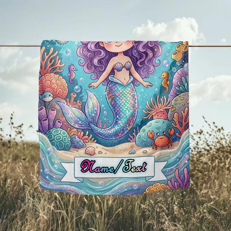 1PC Custom Name Mermaid Underwater Fantasy World outdooor Flannel blankets Throw Blanket All-Season Throw Gift Bedspread for Couch, Bed, Camping Holid