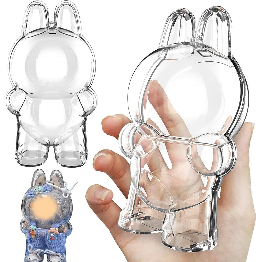 Protective Case for Labubu Clear PVC Portable Storage Box with Keychain Dustproof Scratch-resistant Collector Display (NO Doll)