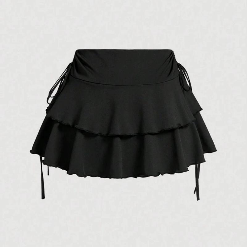 Women's Solid Color Layered Skirt Pleated A-line Skirt
