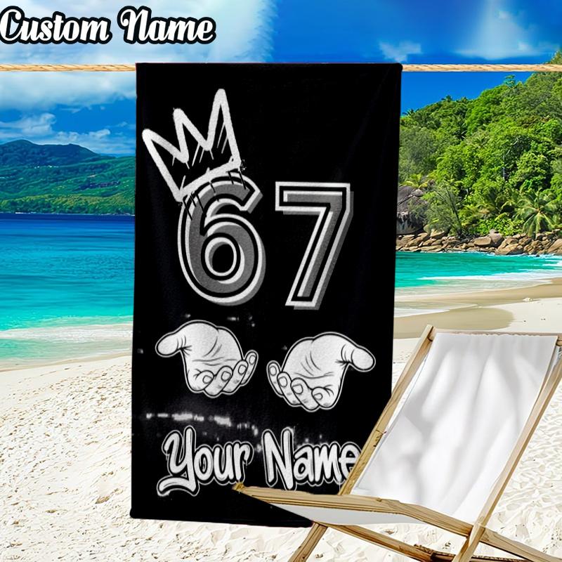 Custom Name Game Number 67 Beach Towel - Soft, Ultra-Absorbent Microfiber, Lightweight, Perfect for Beach, Parties, Travel, Camping