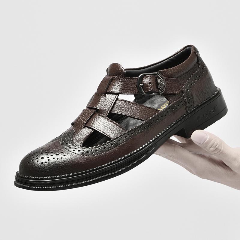 

Men Genuine Leather Shoes High Quality Sandals Cow Leather Sandals Hollow Men Casual Shoes Breathable Business Formal Shoes 10