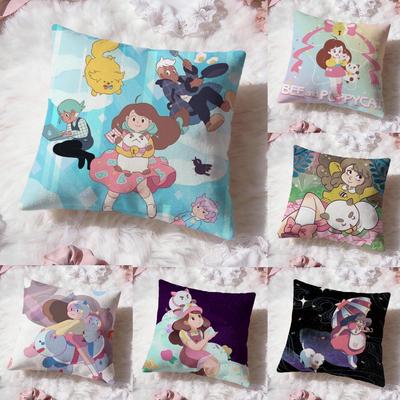 Cute B-Bee And P-Puppycat Cushion Cover Premium Comfort Reversible Pillow Cove -Two In One Design for Any Room & Car Interior
