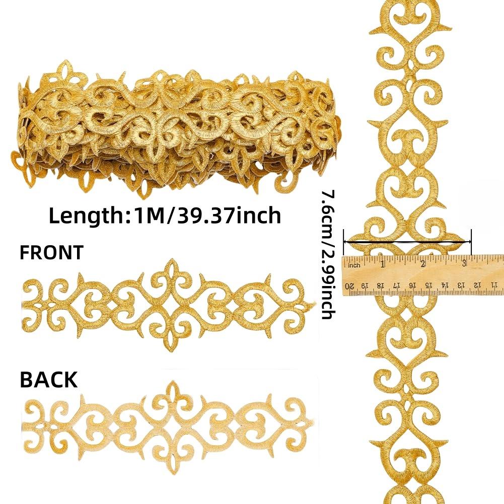 1M Hot Melt Adhesive Metallic Lace Ribbon Crafts DIY Embroidery Lace Trim Iron on Flower 7.6cm Sewing Wedding Dresses Home Decor