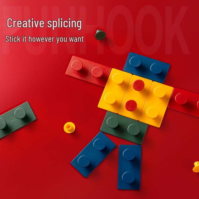 Creative Adhesive Key & Wall Hook - No-Punch, Seamless, Multifunctional Building Block Design