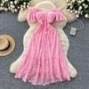 One-word Shoulder Waist Dress Women's Summer Heavy Industry Hollow Embroidery Thin Temperament Pure Desire Holiday Style Dress