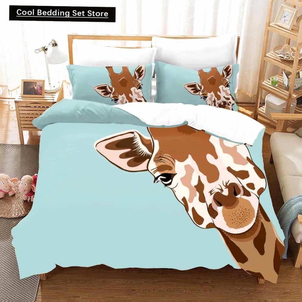 Federa per piumino a forma di giraffa cartone animato King Queen Animali Tropicali Set Biancheria da letto per Bambini Ragazzi Ragazze Adorabile Fauna Selvatica Poliestere Copripiumino