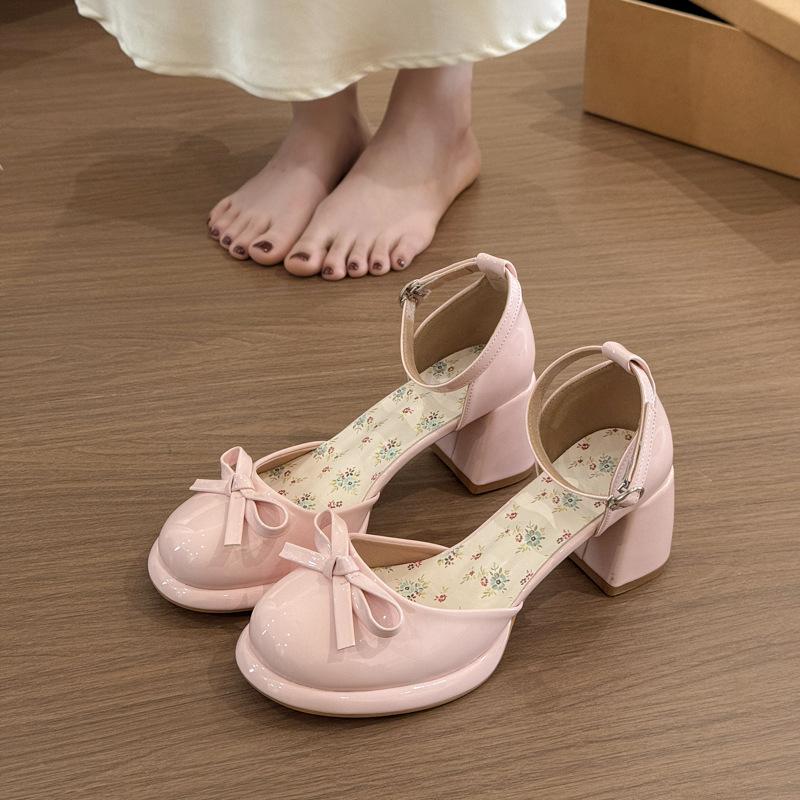 Retro Waterproof Table Hollow Mary Jane Shoes Women's New French Platform Sandals Thick Heel One-word Buckle with High Heel Single Shoes