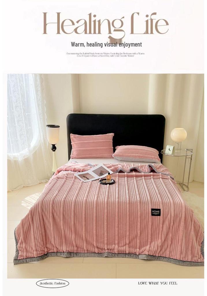 Milk Rabbit Fluffy Blanket - Mother & Child Striped Fleece, All-Season Cozy Small Throw