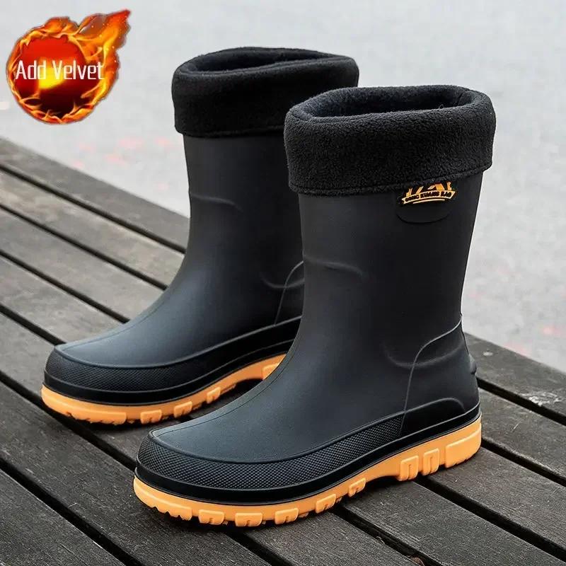 Summer Pvc Loafers Black Rain Boots for Men Wellies High Quality Wide Toes Man Shoes Gumboots Adult Low-heel Comfortable Garden