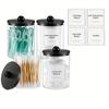 Qtip Holder Dispenser for Bathroom - 10 oz Clear Canister Apothecary Jar for Cotton Swabs, Balls, Pads, Floss Picks, Containers